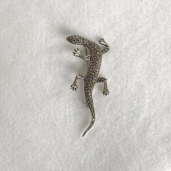 Sterling Silver 925 A 2.39" Marcasite Lizard Animal Figural Brooch 6.87g - Picture 5 of 16